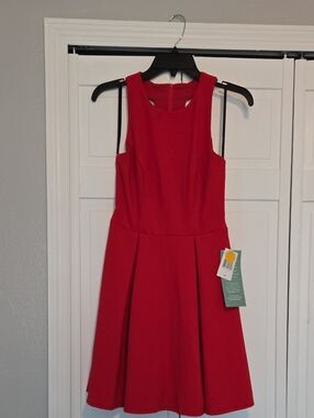 B. Smart Red Sleeveless Fit & Flare Midi Dress